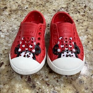 Native Kids Red Slip-On Water Shoes with Minnie Bow Graphic